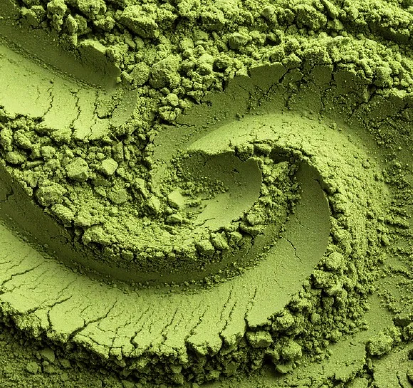 A close view of green matcha powder